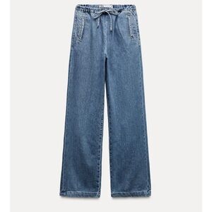 Zara Denim drawstring tie waist Wide-Leg Jeans